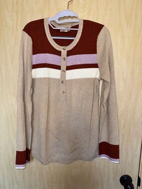 Faherty Organic Cotton & Cashmere Sweater with Rust & Lavender Stripes
